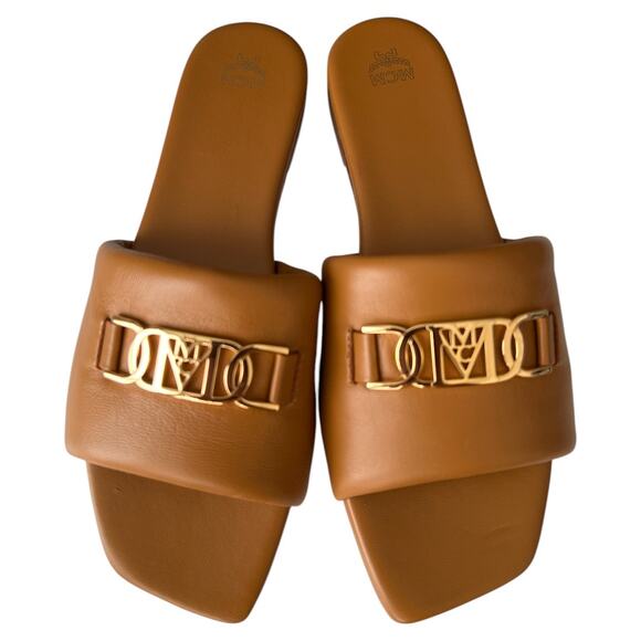 MCM Tan Travia Leather Chain Slide Sandals, IT36/US6 SRP: $470